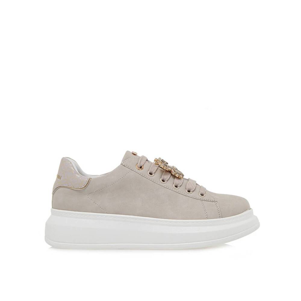 NEW RENATO GARINI women's butterfly jeweled platform sneakers in beige